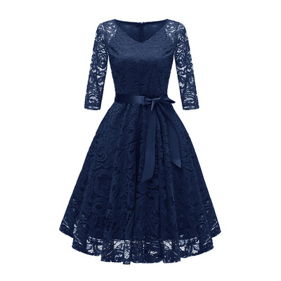 Rochie de dama moderna din dantela cu panglica si maneci 3/4 in mai multe culori