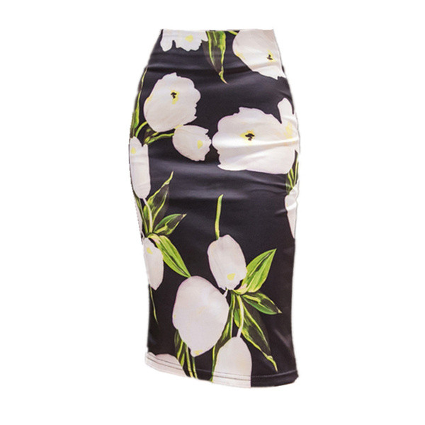 Fusta de dama moderna cu model floral cu talie inalta