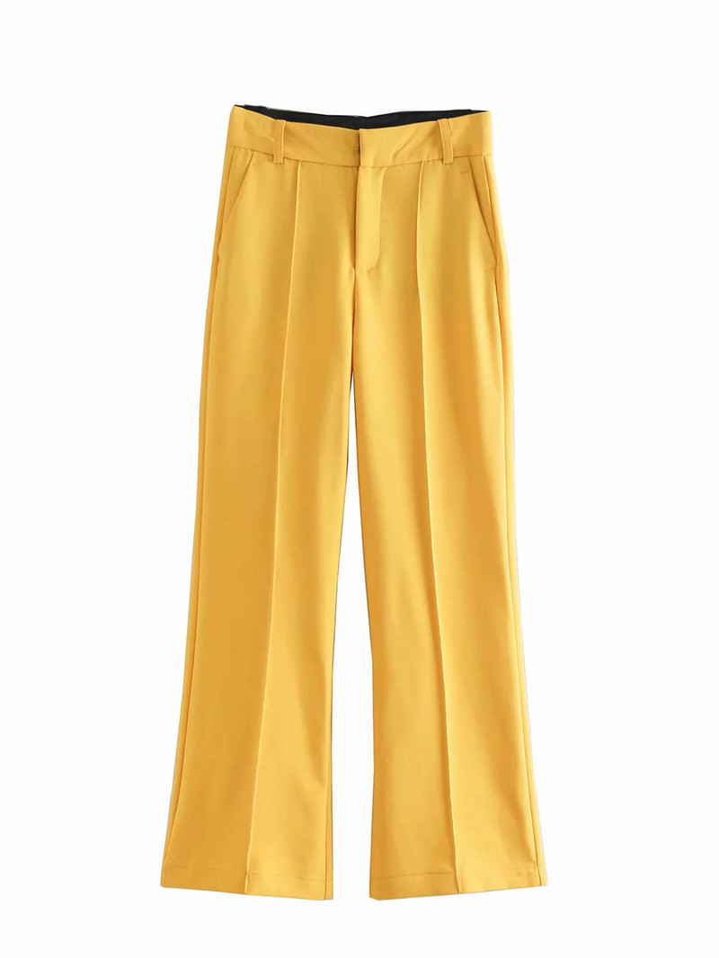 Női magas derekú nadrág sárga és zöld színben