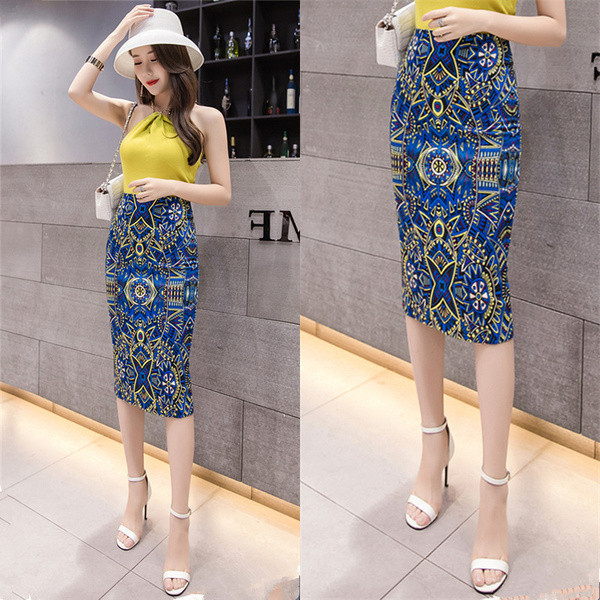 Stílusos női szoknya kék színben, magas derékkal