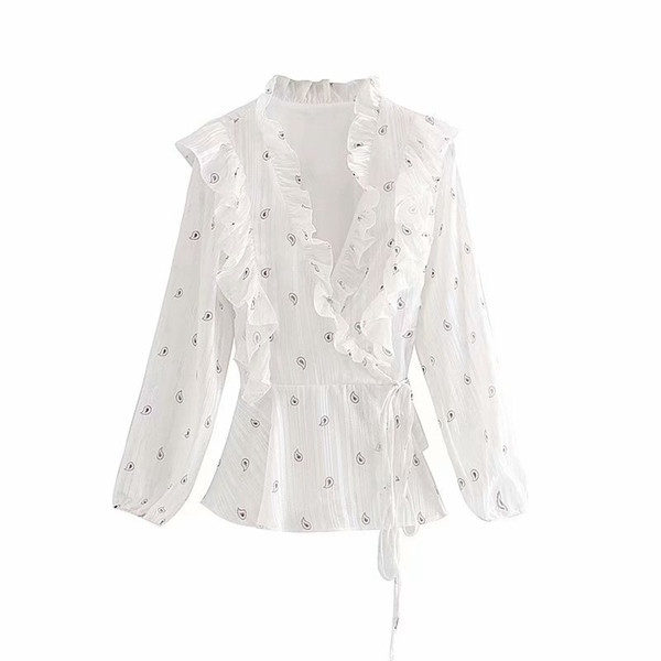 Cămașă elegantă de damă în alb cu model