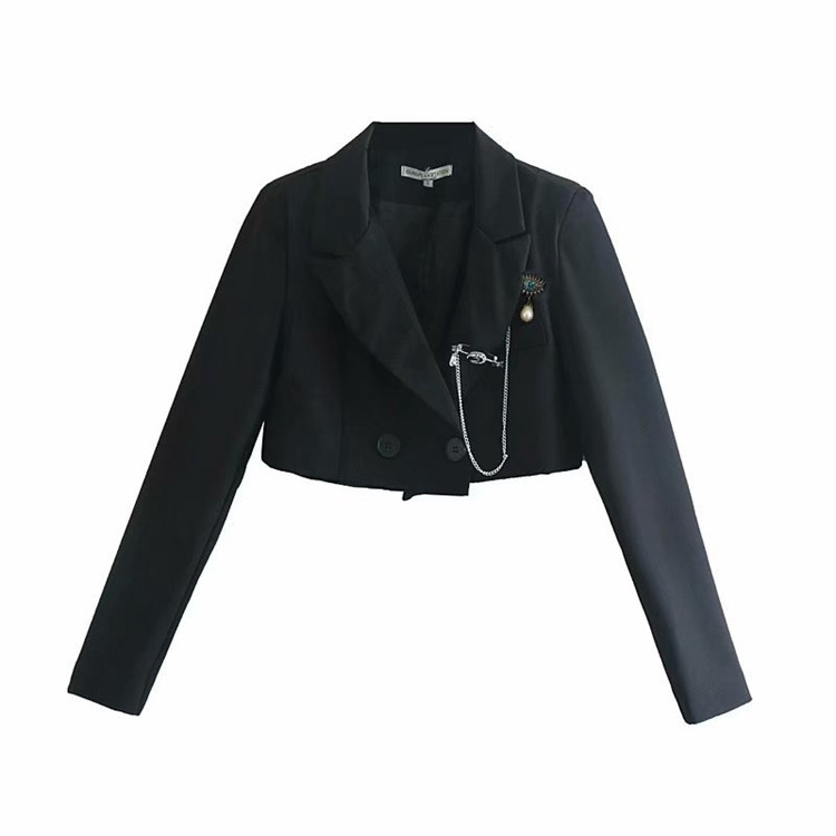 Jachetă scurtă de damă, neagră, cu mâneci lungi