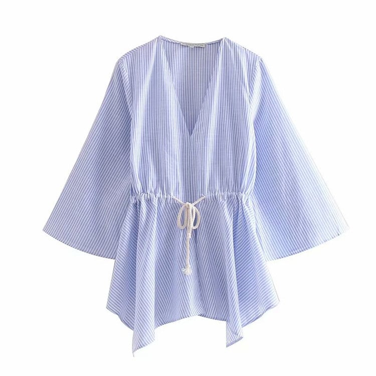 Csíkos, aszimmetrikus női blúz