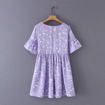 Rochie casual de dama cu puncte in mov