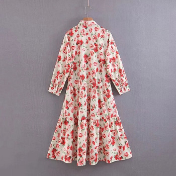 Rochie de dama cu model floral cu maneci lungi