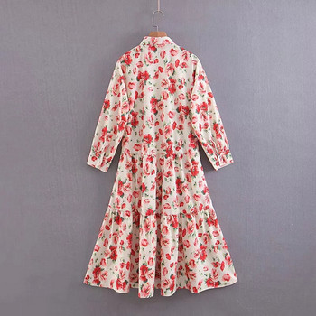 Rochie de dama cu model floral cu maneci lungi