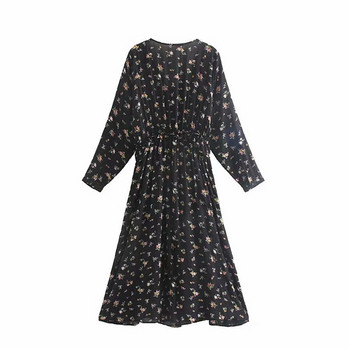 Virágmintás, V-nyakú hosszú női ruha