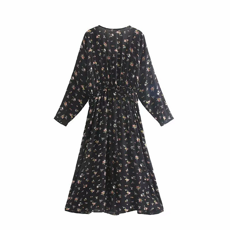 Virágmintás, V-nyakú hosszú női ruha