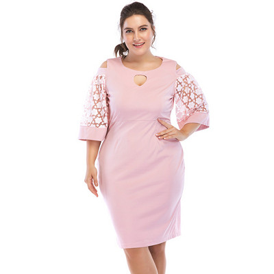 Rochie moderna de dama in roz cu marimi pana la 6XL