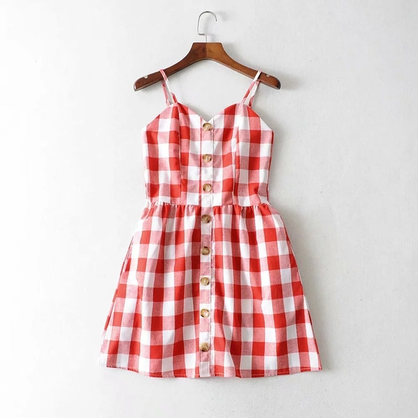 Női kockás ruha vékony pántokkal - rövid modell több színben