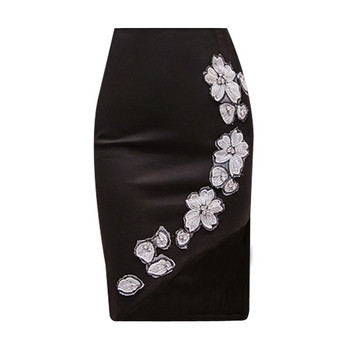 Fusta de dama moderna asimetrica in doua culori cu aplicatie