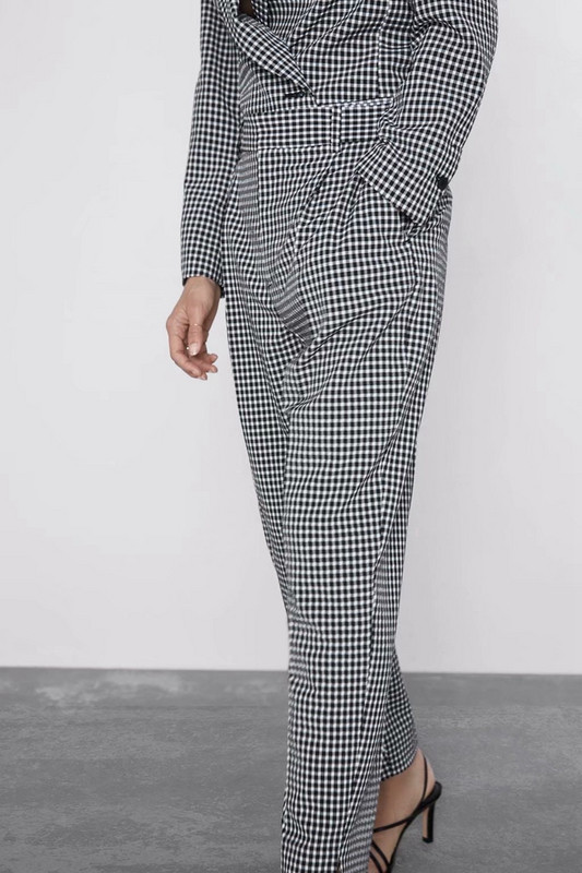 Női kockás nadrág magas derékkal