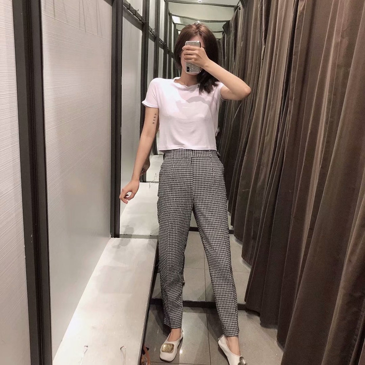 Női kockás nadrág magas derékkal