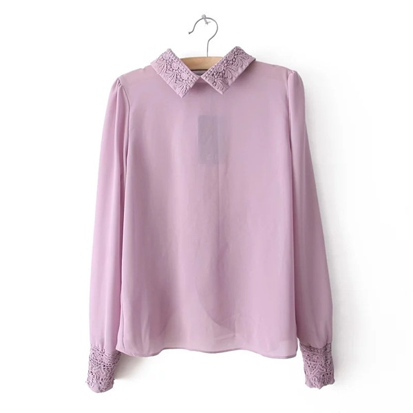 Cămașă de damă cu guler clasic în mov și roz