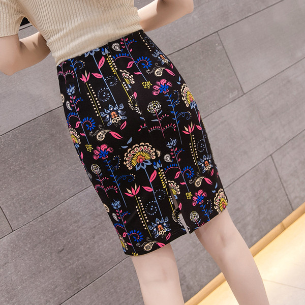 Női alkalmi szoknya virágmintával, magas derékkal