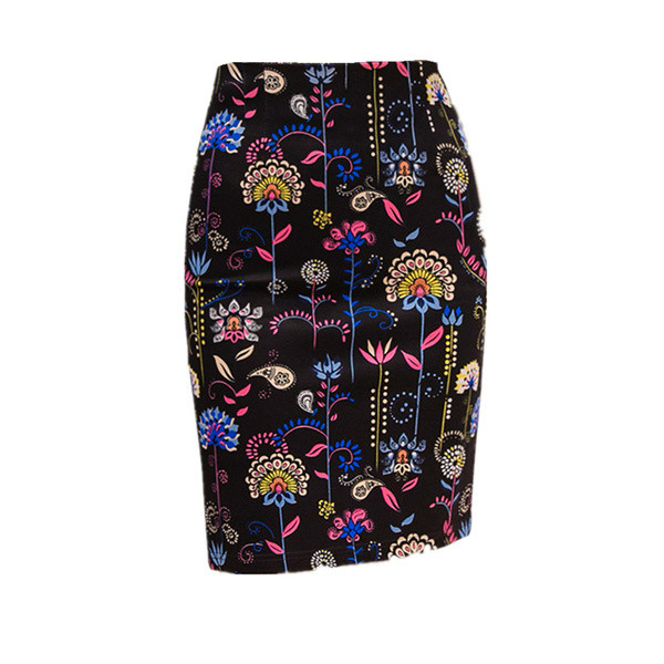 Női alkalmi szoknya virágmintával, magas derékkal