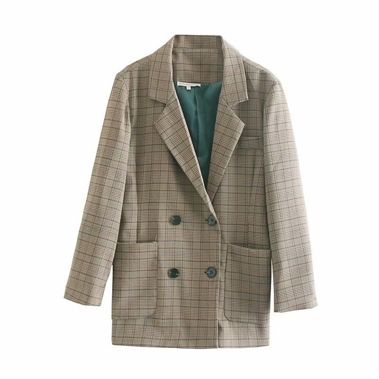 Geaca dama in carouri cu maneci lungi