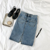 Fusta de denim de dama moderna de culoare albastra