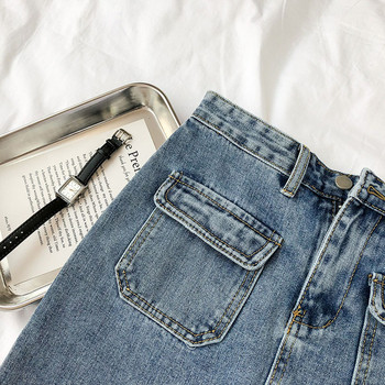 Fusta de denim de dama moderna de culoare albastra