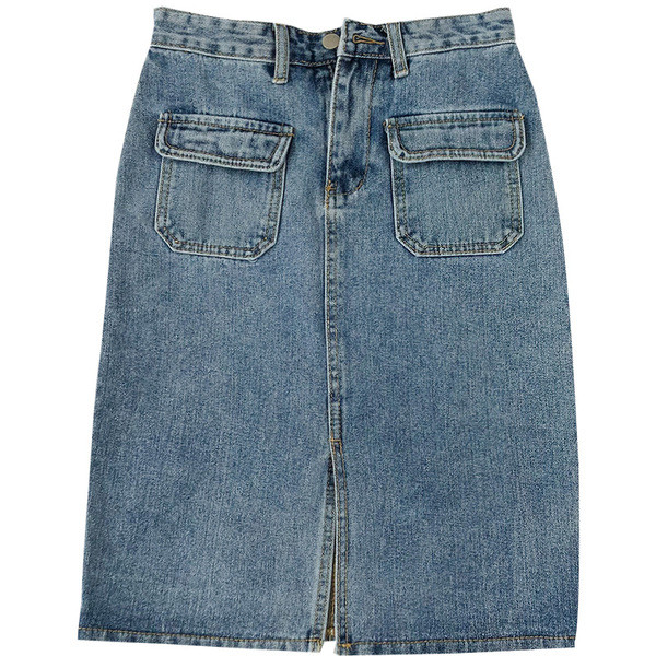 Fusta de denim de dama moderna de culoare albastra