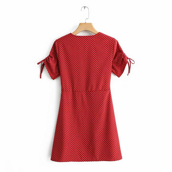 Rochie de damă cu mâneci scurte și decolteu în V de culoare roșie