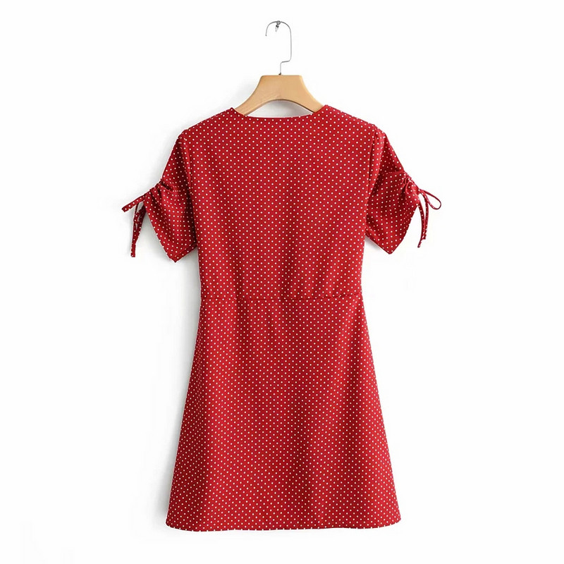 Rochie de damă cu mâneci scurte și decolteu în V de culoare roșie