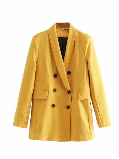 Дамско стилно сако -дълъг модел в жълт цвят 