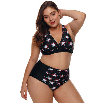 Costum de baie de damă din două piese cu talie înaltă de culoare neagră