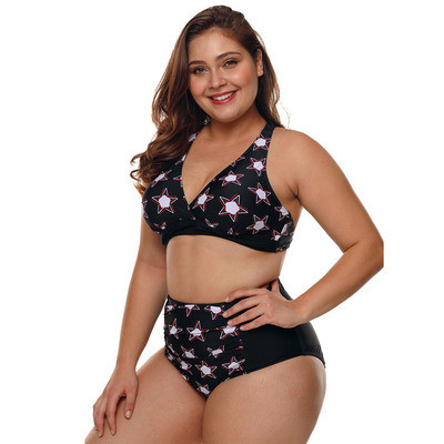 Costum de baie de damă din două piese cu talie înaltă de culoare neagră