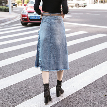 Fusta dama casual din denim cu talie inalta - model decupat