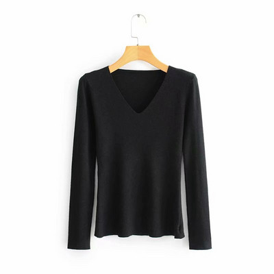 Bluză de damă cu decolteu în V și mâneci lungi în mai multe culori