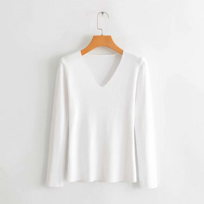 Bluză de damă cu decolteu în V și mâneci lungi în mai multe culori