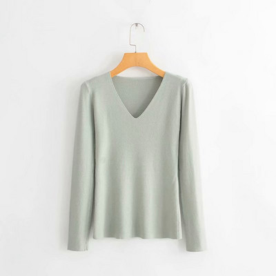 Bluză de damă cu decolteu în V și mâneci lungi în mai multe culori