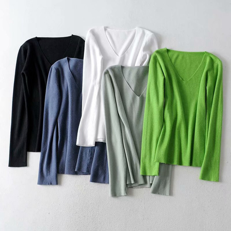 Bluză de damă cu decolteu în V și mâneci lungi în mai multe culori