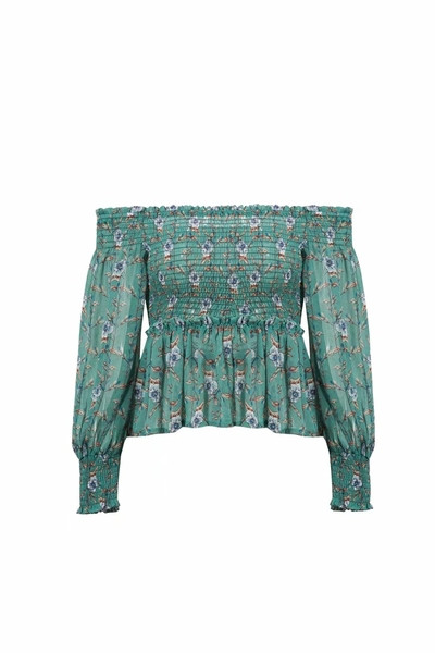 Női blúz csupasz váll, zöld színben