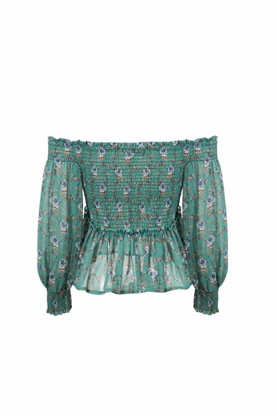 Női blúz csupasz váll, zöld színben