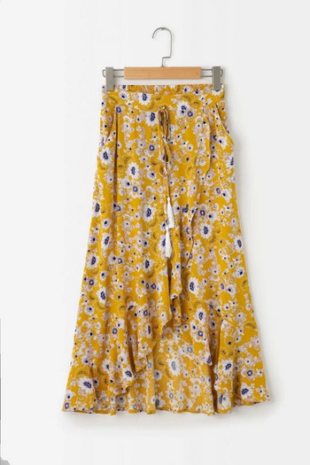 Női szoknya aszimmetrikus modell színes mintával