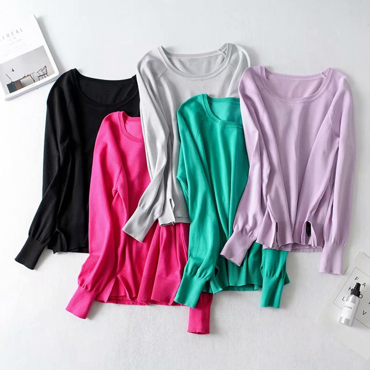 Pulover de dama din tricot subtire cu decolteu oval in mai multe culori