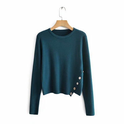 Pulover asimetric de dama din tricotat subtire cu nasturi