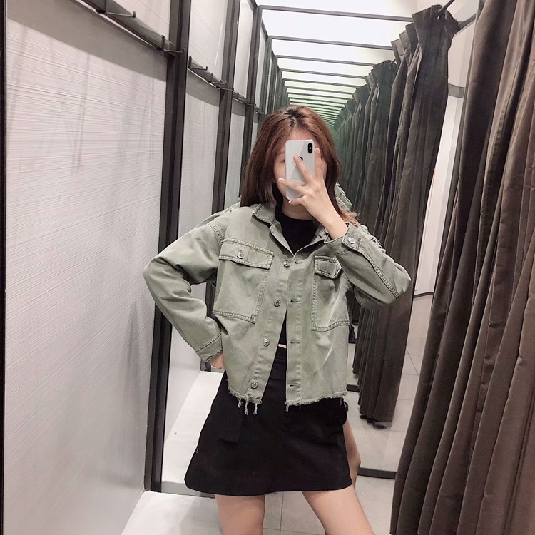 Női farmerdzseki zöld színben - széles modell