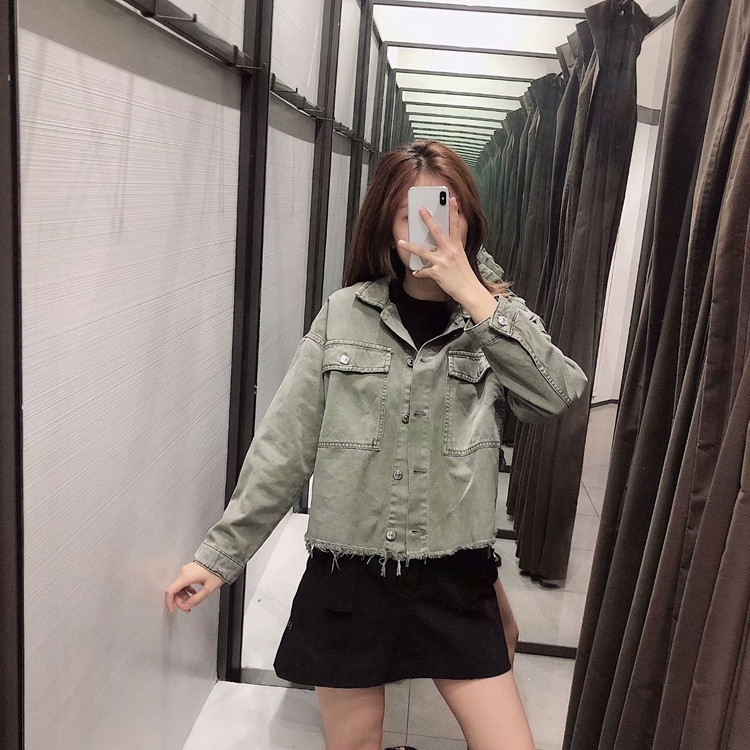 Női farmerdzseki zöld színben - széles modell