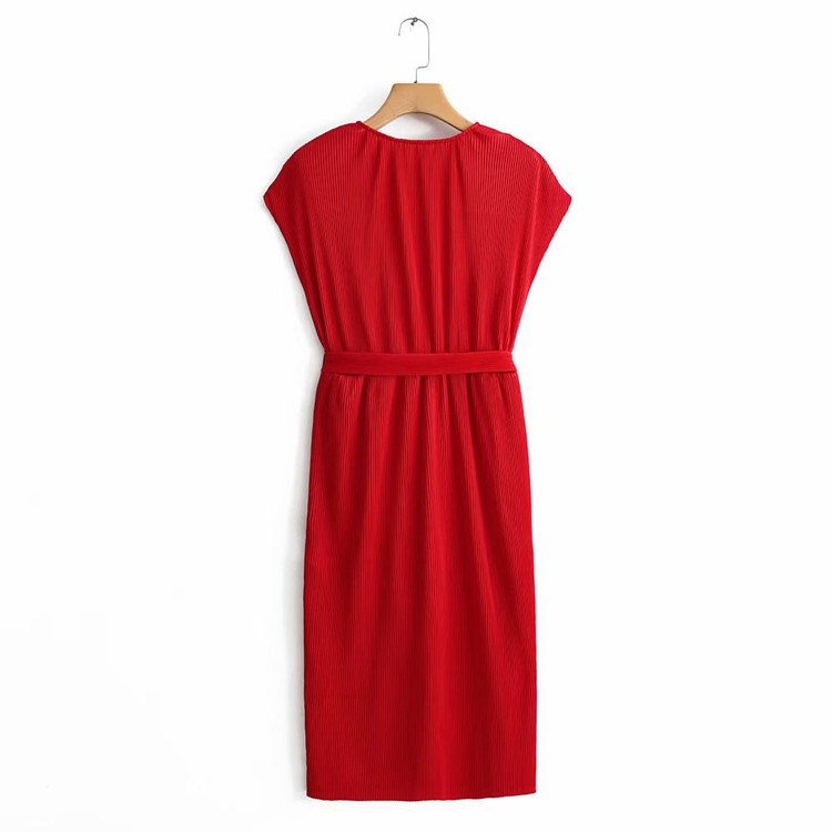 Rochie de dama plisata cu cravate in rosu