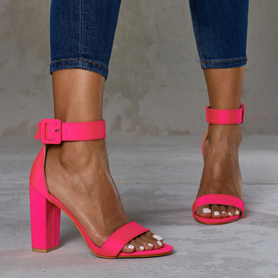 Елегантни дамски обувки на висок ток в розов и зелен цвят 