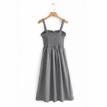 Női hosszú kockás ruha vékony pántokkal