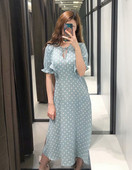 Női hosszú ruha kék pöttyös nyakkendővel