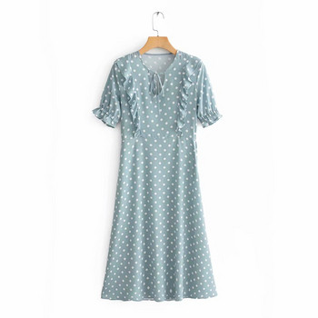 Női hosszú ruha kék pöttyös nyakkendővel