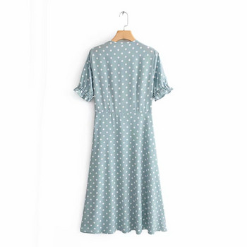 Női hosszú ruha kék pöttyös nyakkendővel