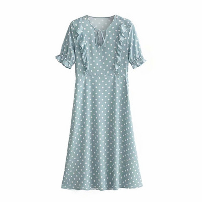 Női hosszú ruha kék pöttyös nyakkendővel