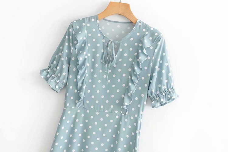 Női hosszú ruha kék pöttyös nyakkendővel