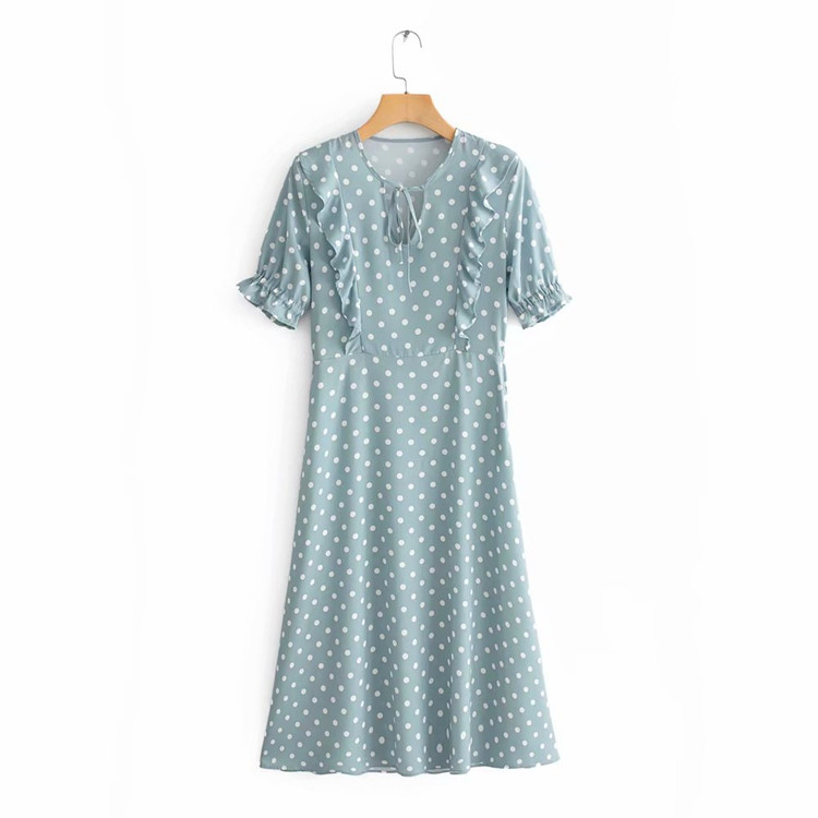 Női hosszú ruha kék pöttyös nyakkendővel